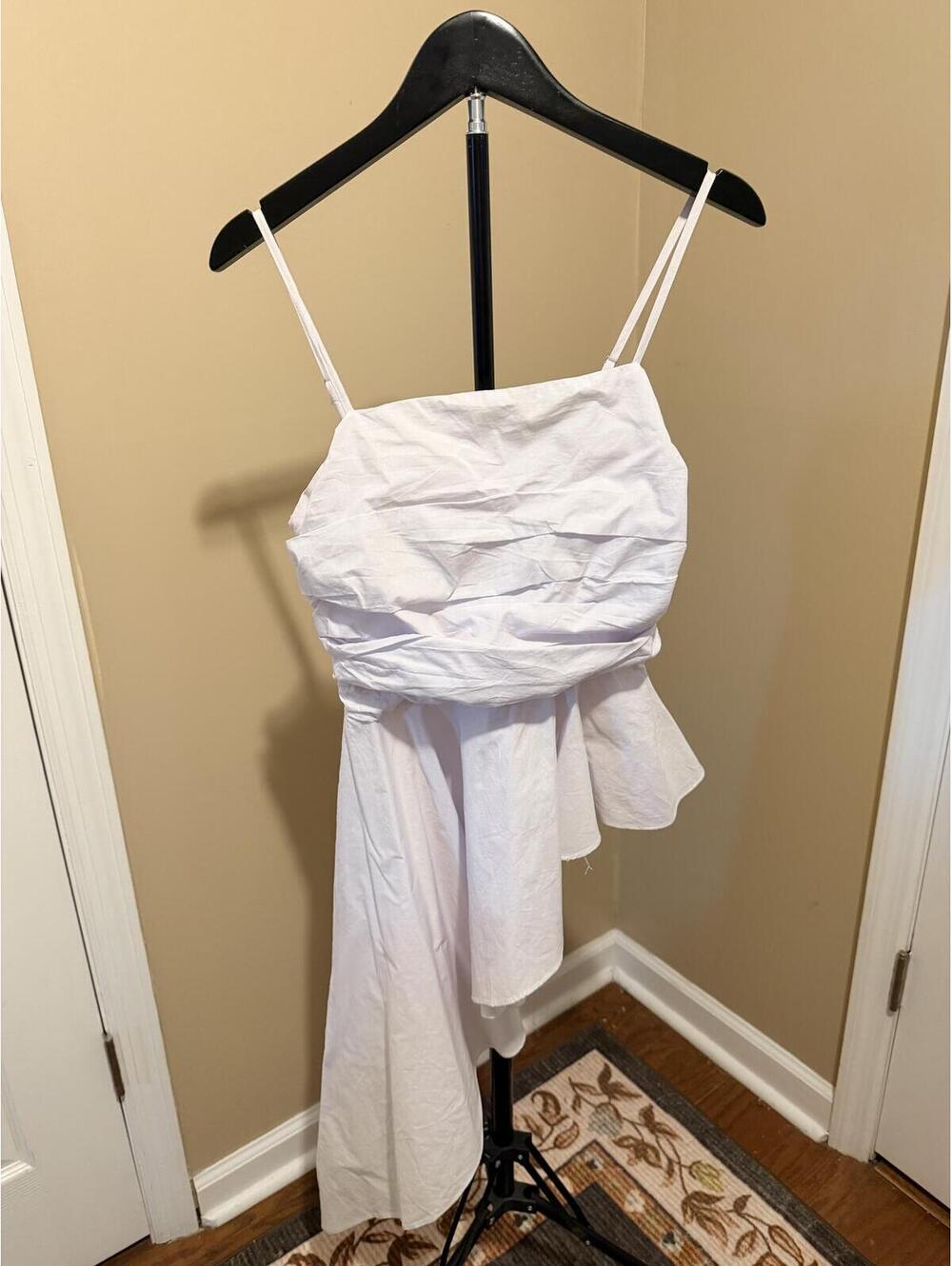 San Joy White Cotton Asymmetrical Ruched Cami Top Size S
